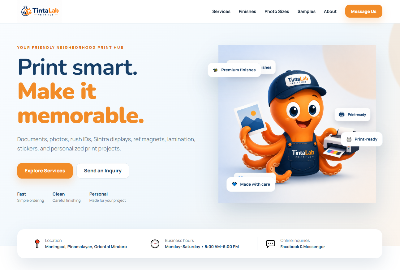 TintaLab Print Hub website preview
